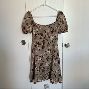 SHEIN Floral Mini Dress in Beige and Burgundy